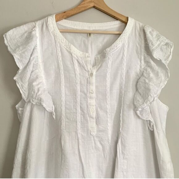 Max Studio NWT white cotton flutter slv flouncy ruffle dress, knee length XL - Picture 5 of 11